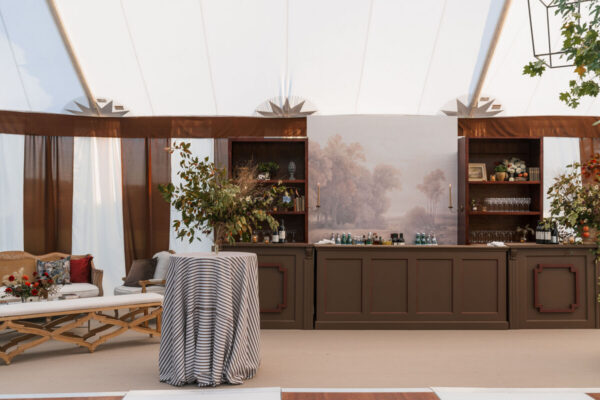 wedding bar setup tent reception cocktail area