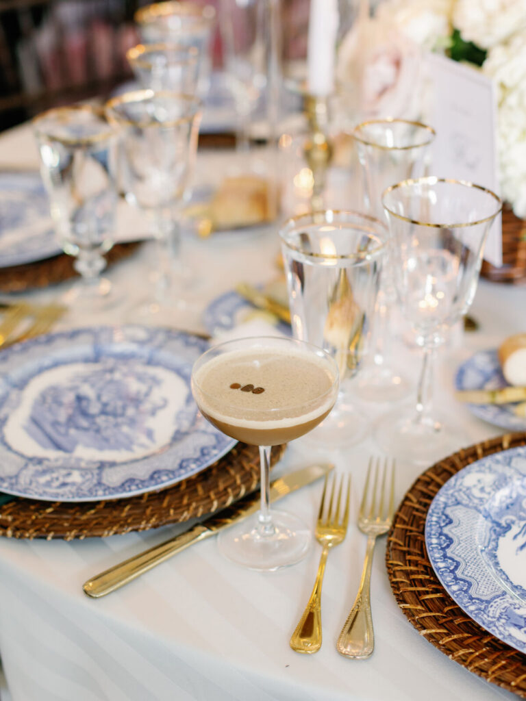 wedding cocktail table setting espresso martini