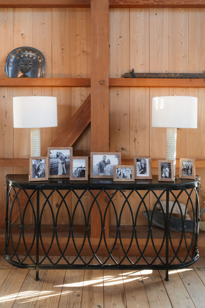 wedding memory table photo display barn venue