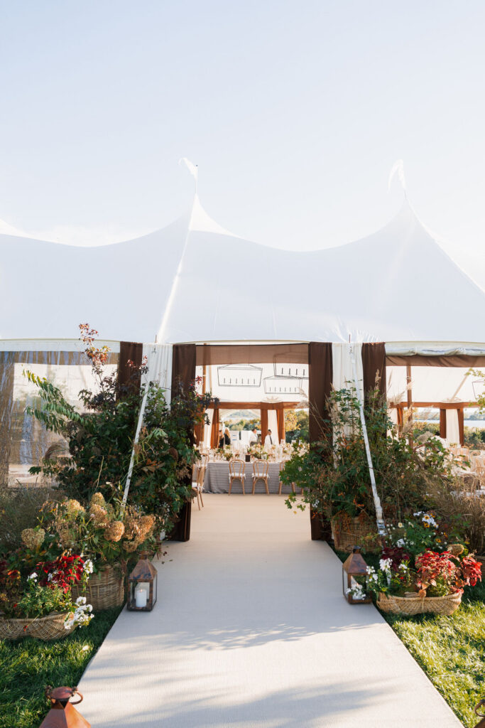 wedding tent entrance floral walkway outdoor