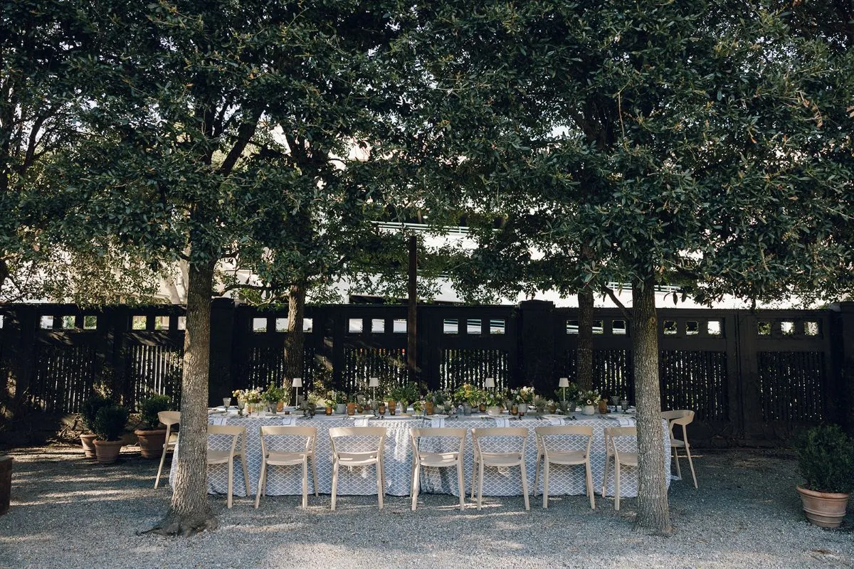 outdoor graduation dinner table set under a tree | Curated Events outdoor graduation dinner table set under a tree